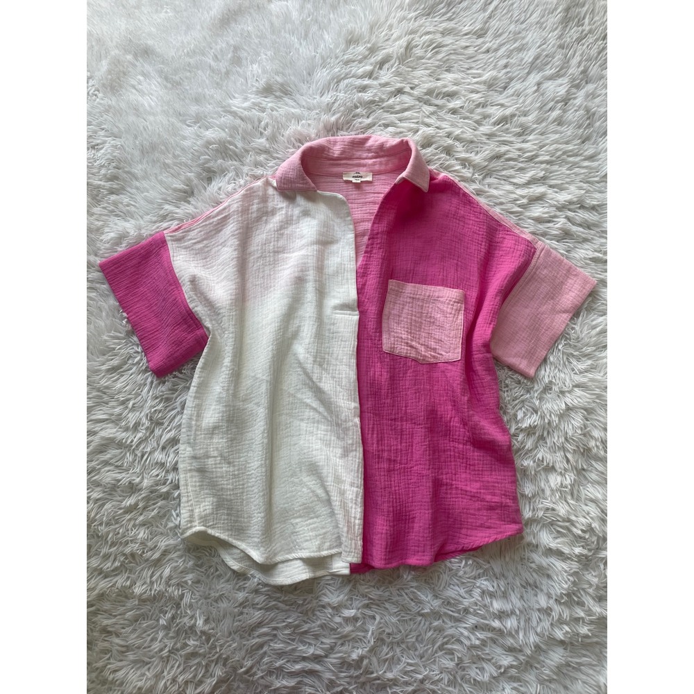 Entro 100% Cotton Colorblock Gauze Button Back Top